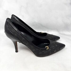 Louis Vuitton Mini Lin Monogram Logo Canvas Leather Pointed Toe Pumps Heels 36.5